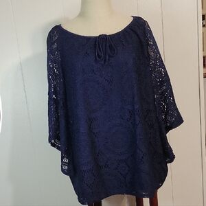 Tacera Elegant Navy Lace Blouse
